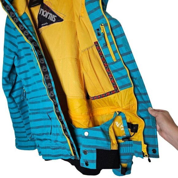 Nomis Women's Striped Hooded snowboarding Jacket Small Yellow & Blue Polyester - Picture 3 of 16